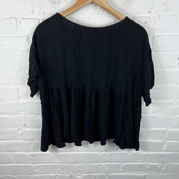 Shein Women's Boat Neck Embroidered Blouse Top Short Sleeves Black Size 2XL - Picture 2 of 5